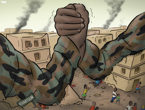 Cartoon: Fighting in Sudan (medium) by Tjeerd Royaards tagged sudan,khartoum,war,fighting,violence,clashes,sudan,khartoum,war,fighting,violence,clashes