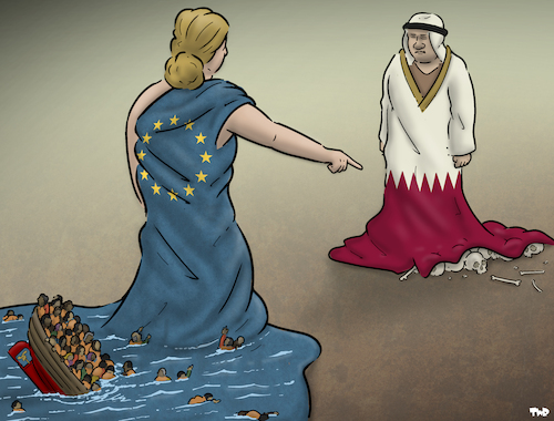 Cartoon: Human rights (medium) by Tjeerd Royaards tagged europe,refugees,migrants,workers,qatar,fifa,world,cup,europe,refugees,migrants,workers,qatar,fifa,world,cup