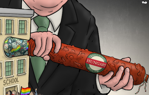 Cartoon: Hungarian sausage (medium) by Tjeerd Royaards tagged hungary,orban,lgbt,lgbtq,hungary,orban,lgbt,lgbtq
