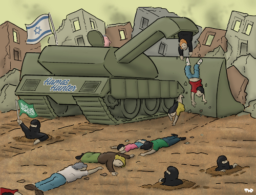 Cartoon: Hunting Hamas (medium) by Tjeerd Royaards tagged gaza,israel,hamas,palestine,netanyahu,gaza,israel,hamas,palestine,netanyahu