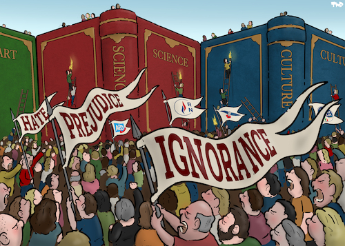 Cartoon: Ignorance and hate (medium) by Tjeerd Royaards tagged populism,ignorance,hate,prejudice,racism,science,culture,arts,populism,ignorance,hate,prejudice,racism,science,culture,arts