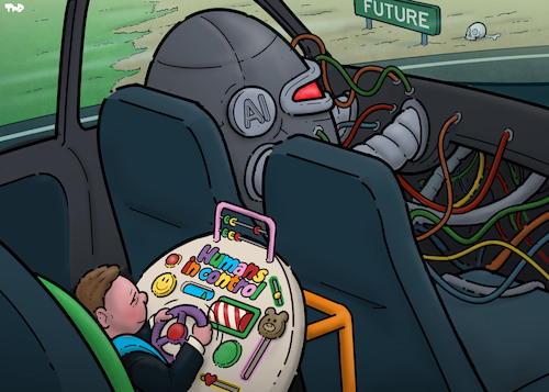 Cartoon: In control (medium) by Tjeerd Royaards tagged ai,artificial,intelligence,control,robot,future,human,humanity,ai,artificial,intelligence,control,robot,future,human,humanity
