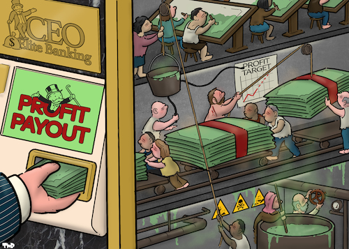 Cartoon: Making profit (medium) by Tjeerd Royaards tagged greed,rich,wealth,exploitation,working,conditions,greed,rich,wealth,exploitation,working,conditions