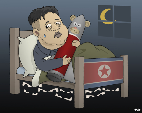 Cartoon: Night Terrors (medium) by Tjeerd Royaards tagged north,korea,kim,jong,un,nuclear,missiles,war,conflict,north,korea,kim,jong,un,nuclear,missiles,war,conflict