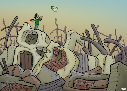 Cartoon: Peace in Gaza (medium) by Tjeerd Royaards tagged gaza,peace,ceasefire,gaza,peace,ceasefire