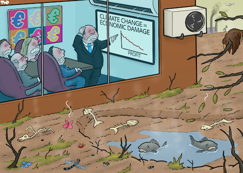 Cartoon: Priorities (medium) by Tjeerd Royaards tagged climate,crisis,greed,profit,drought,climate,crisis,greed,profit,drought