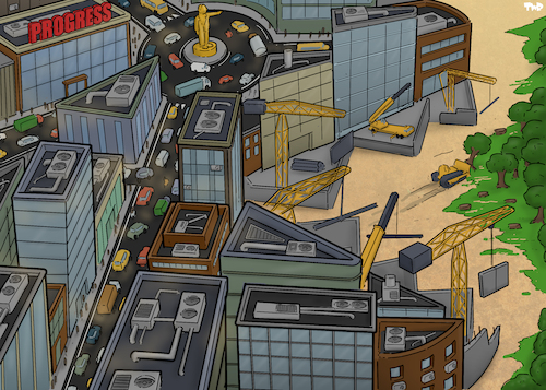 Cartoon: Progress (medium) by Tjeerd Royaards tagged city,urban,urbanization,progress,nature,city,urban,urbanization,progress,nature