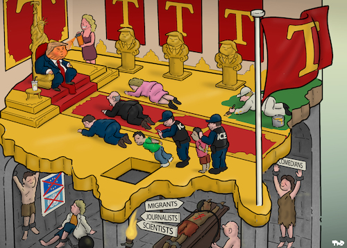 Cartoon: The new America (medium) by Tjeerd Royaards tagged usa,america,trump,dictator,oppression,usa,america,trump,dictator,oppression
