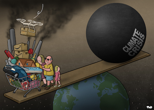 Cartoon: Tipping point (medium) by Tjeerd Royaards tagged capitalism,climate,crisis,emergency,buy,buying,consumerism,capitalism,climate,crisis,emergency,buy,buying,consumerism