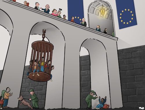 Cartoon: Two Europes (medium) by Tjeerd Royaards tagged eu,europe,refugees,migrants,border,eu,europe,refugees,migrants,border