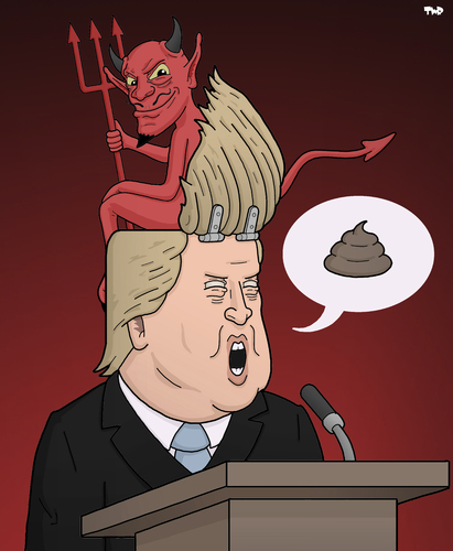 Cartoon: Where Trump Gets His Ideas (medium) by Tjeerd Royaards tagged trump,devil,ideas,immigration,islam,donald,trump,devil,ideas,immigration,islam,donald