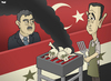 Cartoon: Syria and Turkey (small) by Tjeerd Royaards tagged turkey,syria,assad,erdogan,gul,war,conflict