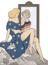 Cartoon: The Spirit of Europe (small) by Tjeerd Royaards tagged europe,merkel,greece,mirror,euro,money,values,ideals