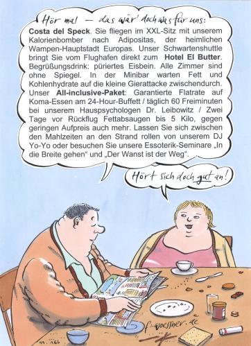 Cartoon: Fresssucht (medium) by woessner tagged dick,fett,urlaub,gesundheit,sucht,all,inclusive,medizin,beziehung,freizeit,sport,,dick,fett,urlaub,gesundheit,sucht,all,inclusive,beziehung,freizeit,paar,verreisen,angebot,übergewicht,essen,fressen,fresssucht,speck,hotel,paket,diät,adipös,adipositas,fettsucht,weight watchers,essstörung,pauschalreise,weight,watchers,kalorien,body mass index,abnehmen,gesunde ernährung,hunger,gier,kohlenhydrate,zucker,wanst,fettabsaugen,plauze,bauch,body,mass,index,gesunde,ernährung