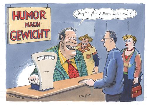 Cartoon: Humor nach Gewicht (medium) by woessner tagged humor,nach,gewicht,satire,witz,lustig,lachen,gelächter,nonsense,verkaufen,humor,nach,gewicht,satire,witz,lustig,lachen,gelächter,nonsense,verkaufen