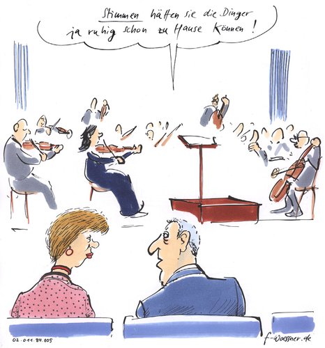 Cartoon: Stimmen (medium) by woessner tagged stimmen,instrumente,orchester,konzert,musik,kritik,konsument,konzertbesucher