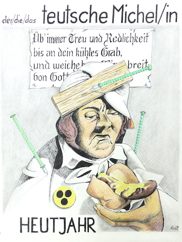 Cartoon: der deutsche Michel heute (medium) by Kobi tagged deutscher,michel,gehorsam,resignation,passivität