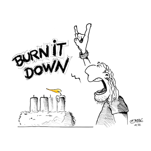 Cartoon: Burn it down! (medium) by MosesCartoons tagged metalmusic,heavymetal,metaler,advent,weihnachten