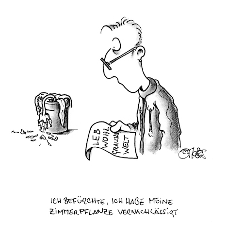 Cartoon: Zimmerpflanze vernachlässigt (medium) by MosesCartoons tagged pflanze,suizid,abschiedsbrief,tod,pflege