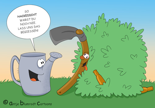 Cartoon: Versackt (medium) by a-b-c tagged alkohol,besoffen,betrunken,bier,garten,gießkanne,hacke,party,alkohol,besoffen,betrunken,bier,garten,gießkanne,hacke,party