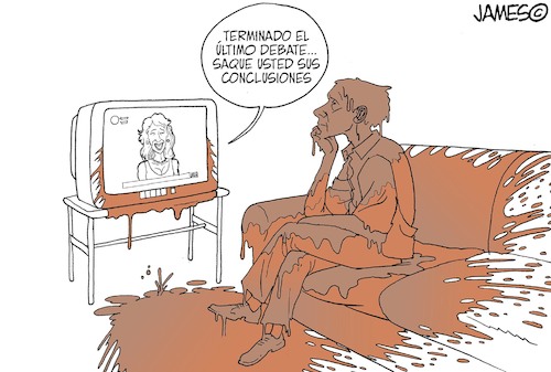 Cartoon: por fin (medium) by JAMEScartoons tagged votos,debate,politico,tv