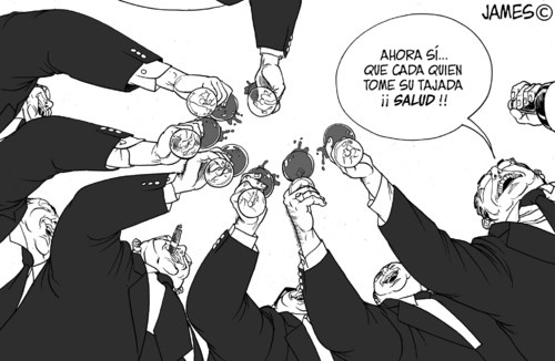 Cartoon: Preupuesto Historico Aprobado (medium) by JAMEScartoons tagged brindis,corrupcion,presupuesto,politico,carton
