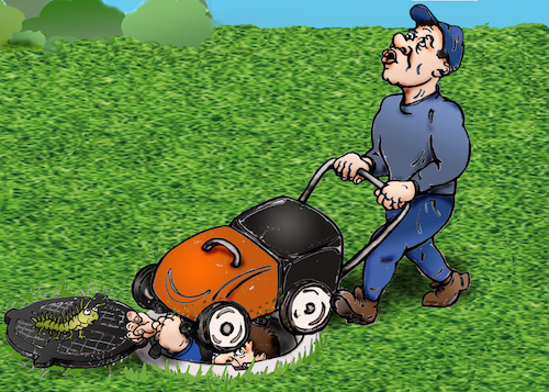 Cartoon: Friseur mit Rasenmäher (medium) by Back tagged friseur,frisör,beruf,arbeitsschutz,arbeit,haarschnitt,rasenmäher,gärtner