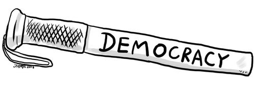 Cartoon: DEMOCRACY (medium) by JARO tagged democracy,protest,police,riot,paris,attempt,emigrants,islam,west