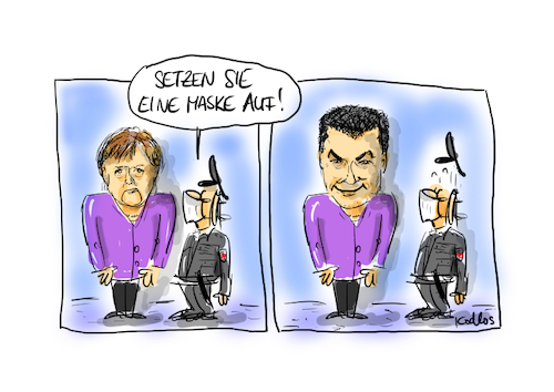 Cartoon: Maskenpflicht (medium) by Karel Kodlos Hohl tagged maskenpflicht,söder,merkel