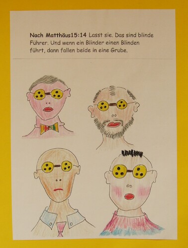 Cartoon: MATTHÄUS 15 vers 14 (medium) by skätschup tagged blinde,leiter,menschen,unwisseheit,leichtgläubigkeit,naiv,träume,illussion,wunsch,wirklichkeit,richtung,daten,fakten,beweise,vertrauen,kompetenz