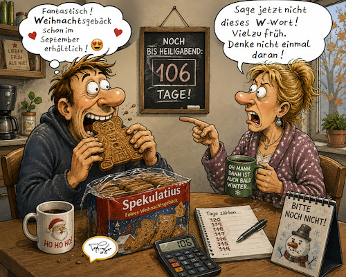 Cartoon: Countdown läuft (medium) by TomPauLeser tagged gebäck,weihnachtsgebäck,keks,spekulatius,kalender,weihnachtszeit,lebkuchen,winter,heiligabend