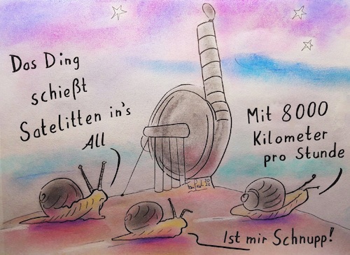 Cartoon: Sattelittenschleuder Start up (medium) by TomPauLeser tagged sattelittenschleuder,satelitt,nasa,startup,schnecke,zentrifuge,weltall,orbit