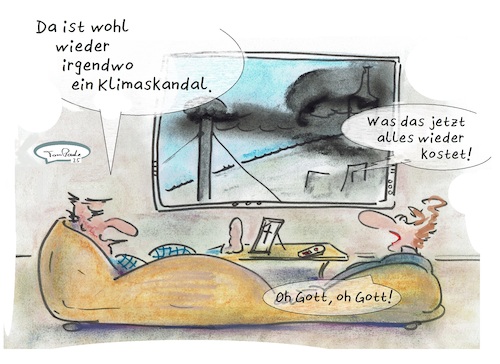 Cartoon: Schwarzer Rauch (medium) by TomPauLeser tagged schwarzer,rauch,papst,vatikan,papstwahl,satire,konklave,franziskus,italien,satirecartoon,karikatur,klimaskandal,kosten,schlapplachsachen,tompaule,couch,fernseher,tv,nachrichten,vatikanradio,vatikant,kamin