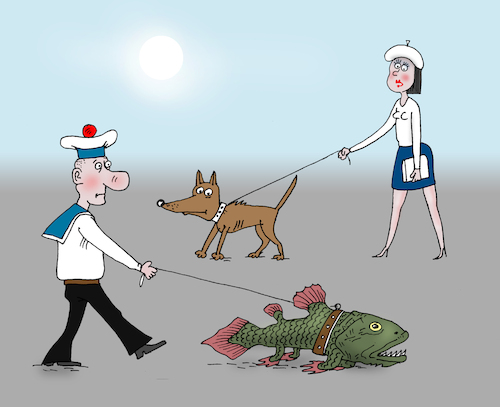 Cartoon: walk (medium) by Tarasenko  Valeri tagged walk,fish,sailor,morning