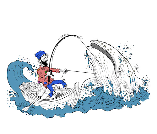 Cartoon: The Hunter (medium) by sally cartoonist tagged fisherman,fish,whale,seas,oceans,animals,human,fisherman,fish,whale,seas,oceans,animals,human