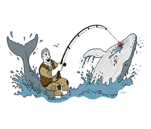 Cartoon: The Skilled Hunter (medium) by sally cartoonist tagged fisherman,fish,whale,seas,oceans,animals,human,fisherman,fish,whale,seas,oceans,animals,human