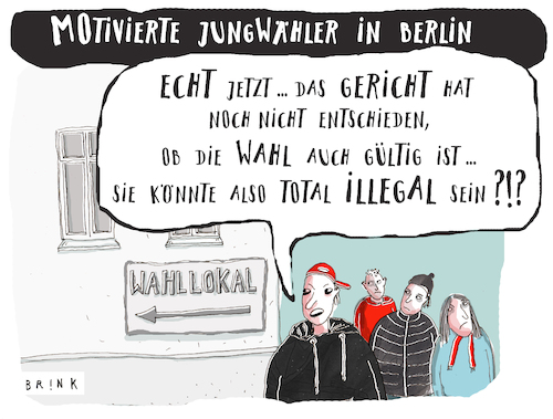 Cartoon: Motivierte Jungwähler (medium) by ALIS BRINK tagged jungwähler,berlin,wahl,karikatur,cartoon,illegal,jugend,bundesverfassungsgericht
