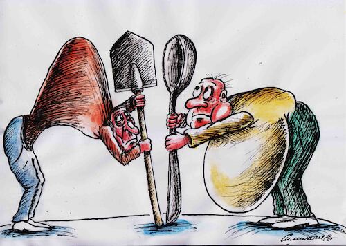 Cartoon: food and labor (medium) by Siminoga Vadim tagged labor,pension,food,movement,medicine,health,care