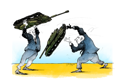 Cartoon: Trowing things at each other... (medium) by Grethen tagged ukrain,ukraine,war,diplomacy,armement