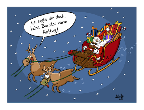 Cartoon: Weihnachtsglück (medium) by Painter tagged weihnachten,weihnachtsmann,shit,burritos,mexikanisch,kacke,schlitten,geschenke,schnee,wind,nacht,flug,fliegen,rentier
