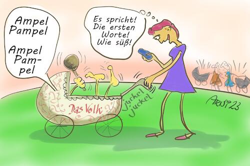 Cartoon: Ampel Pampel - das Volk spricht (medium) by Arni tagged erste,worte,ampel,pampel,volk,wähler,bürger,spricht,sprechen,meinung,regierung,koalition,opposition,politik,politiker