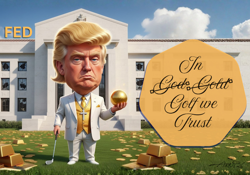 Cartoon: In Golf we Trust (medium) by Arni tagged gold,donald,trump,golf,god,mighty,men,telling,gold,donald,trump,golf,god,mighty,men,telling