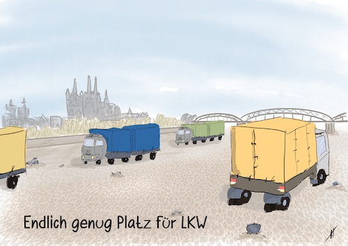 Cartoon: Die A1-Alternative (medium) by Gabi Horvath tagged klimawandel,trockenheit,niedrige,wasserstände,niedrigwasser,rhein,flüsse,hitzewelle,klimawandel,trockenheit,niedrige,wasserstände,niedrigwasser,rhein,flüsse,hitzewelle