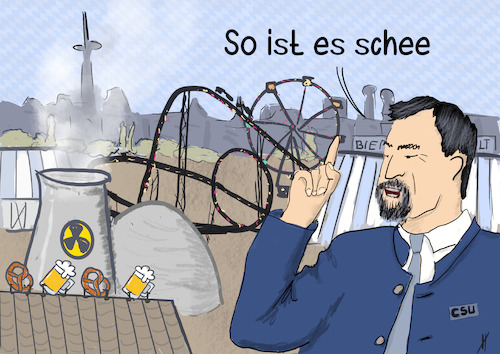 Cartoon: Wiesn 2035 (medium) by Gabi Horvath tagged söder,bayern,atomkraft,csu,mini,akw,kkw,smr,reaktor,söder,bayern,atomkraft,csu,mini,akw,kkw,smr,reaktor