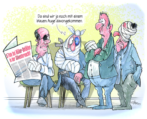 Cartoon: Plausch im Wartezimmer (medium) by Ritter-Cartoons tagged silvester,böller,tote,sicherheit,unfähige,politiker,kugelbomben,silvester,böller,tote,sicherheit,unfähige,politiker,kugelbomben