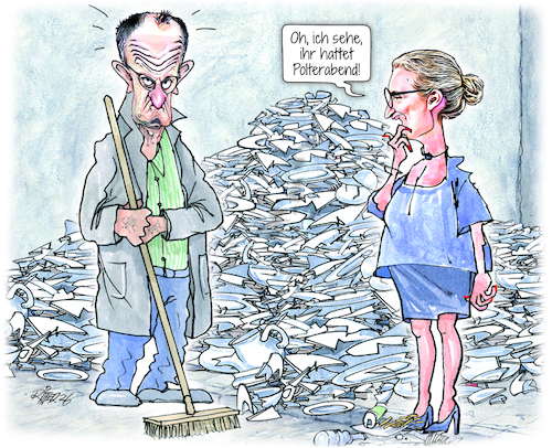 Cartoon: Polterabend (medium) by Ritter-Cartoons tagged landtagswahl,in,sachsen,anhaltpressekarikaturen,und,cartoons,von,berthold,ritter,landtagswahl,in,sachsen,anhaltpressekarikaturen,und,cartoons,von,berthold,ritter