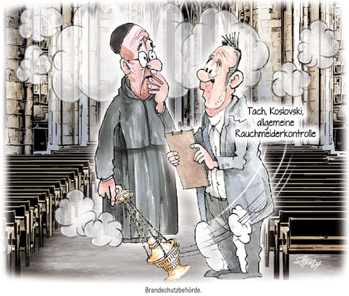 Cartoon: Rauchmelderkontrolle (medium) by Ritter-Cartoons tagged kirche