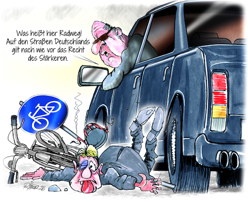 Cartoon: SUV gegen Radler (medium) by Ritter-Cartoons tagged verkehrstote,auf,deutschen,straßen,radfahrer,gesetzte,verkehrsregel,mehr,schutz,für,pressekarikaturen,und,cartoons,ritterkarikaturen,von,berthold,ritter,verkehrstote,auf,deutschen,straßen,radfahrer,gesetzte,verkehrsregel,mehr,schutz,für,radfahrerpressekarikaturen,und,cartoons,ritterkarikaturen,von,berthold,ritter