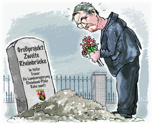 Cartoon: Zweite Rheinbrücke bei Karlsruhe (medium) by Ritter-Cartoons tagged sondervermögen,verkehrspolitik,sondervermögen,verkehrspolitik