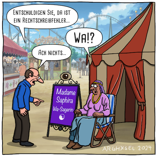 Cartoon: Die Wa-Sagerin (medium) by Arghxsel tagged kirmes,jahrmarkt,dom,hellseherin,kugel,magisch,zukunft,orientalisch,blick,horoskop,karten,tod,jenseits,kartenlegen,handlesen,okkultismus,kirmes,jahrmarkt,dom,hellseherin,kugel,magisch,zukunft,orientalisch,blick,horoskop,karten,tod,jenseits,kartenlegen,handlesen,okkultismus